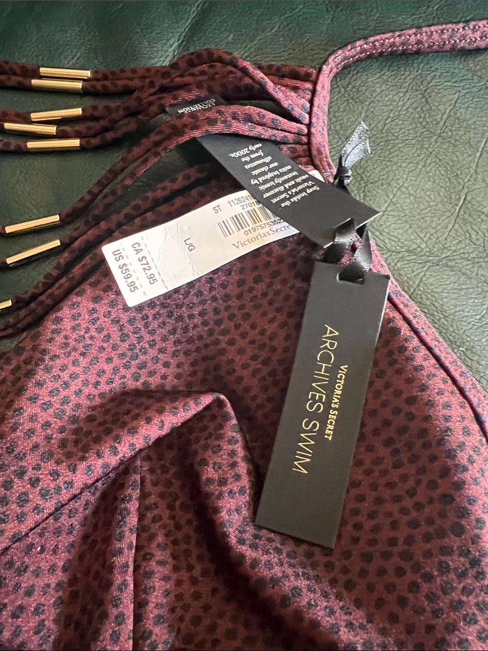 PINK Victoria's Secret Burgundy Strappy Two-Piece Bikini with Gold Accents - Picture 5 of 9